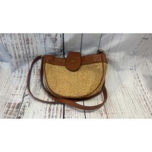 Straw‎ Leather Crossbody Bag Tan Brown Saddle Bag Small Shoulder Bag